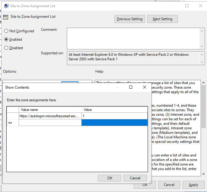 site to zone assignment list sso